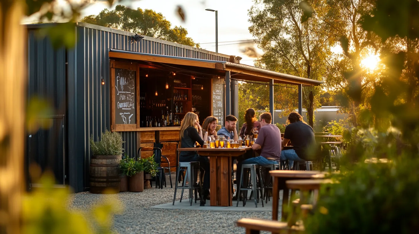Friends enjoying craft cider outdoors at Flying Brick Cider Co