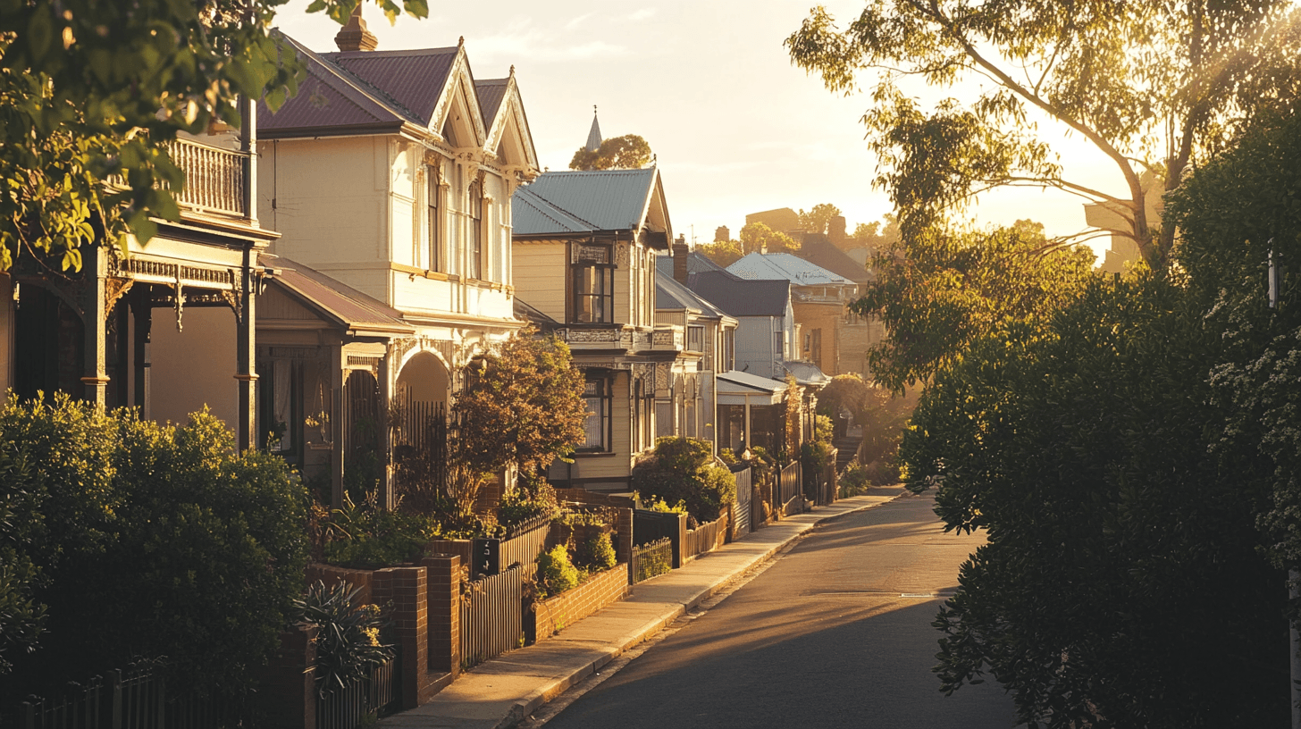 Historic and modern homes in Queenscliff captured at golden hour with agents viewing properties