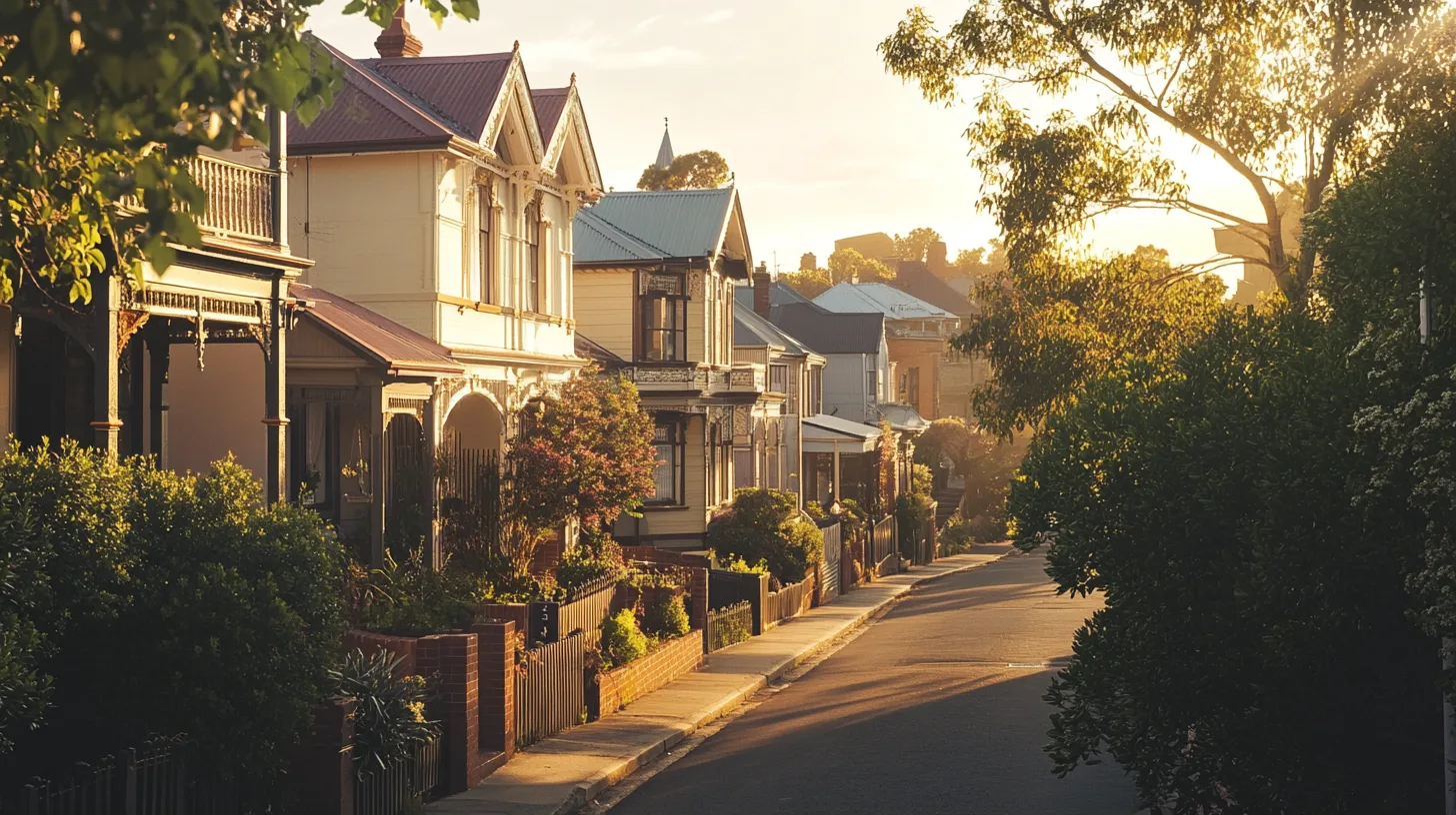 Historic and modern homes in Queenscliff captured at golden hour with agents viewing properties