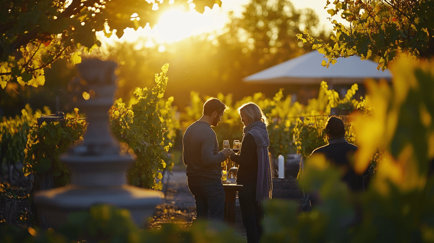 Visitors enjoying wine tasting at McGlashan's Wallington Estate
